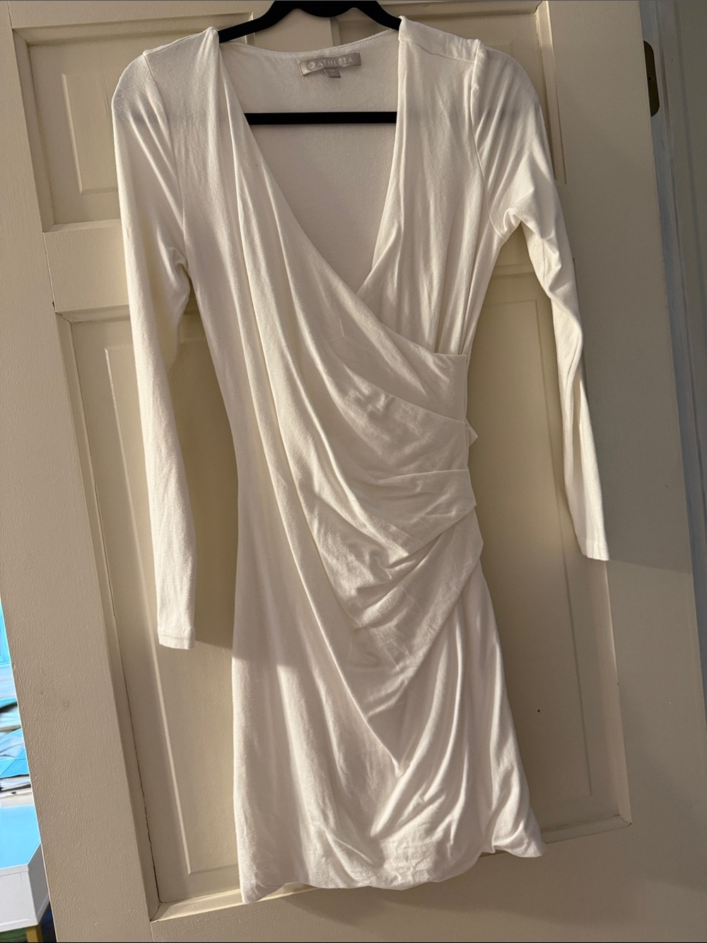 Athleta Women's White Long Sleeve Wrap-Style Dress with ruching